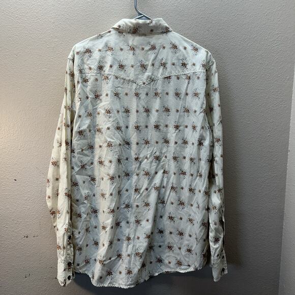 AMERICAN EAGLE Vintage Slim Fit Shirt Pearl Snap Cotton Floral White Mens Size L - Picture 4 of 5
